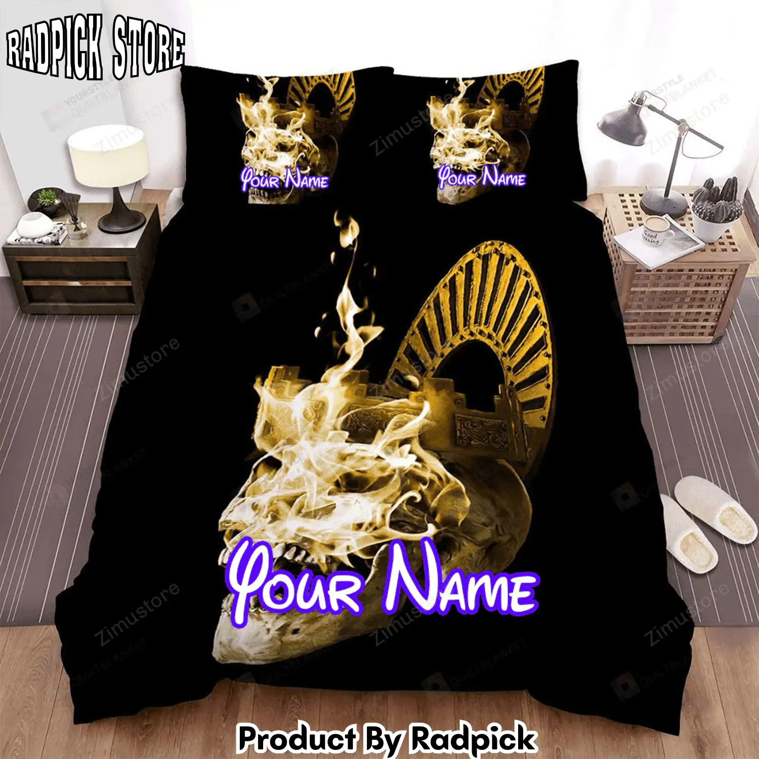 Radpick the green knight burning skull movie poster bed sheets spread comforter duvet cover personalized name bedding sets rp3271239